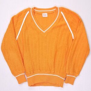 Vintage Albatross Orange Textured V-Neck Sweater Made in England Women Large